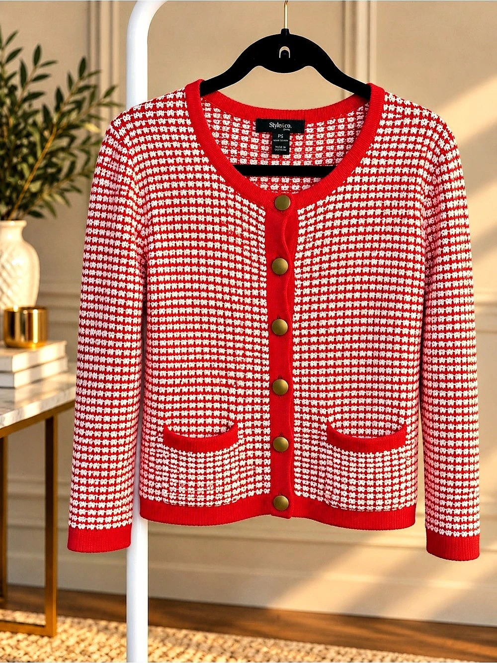 Style&Co. Red & White Cotton Cardigan Size XS Like New